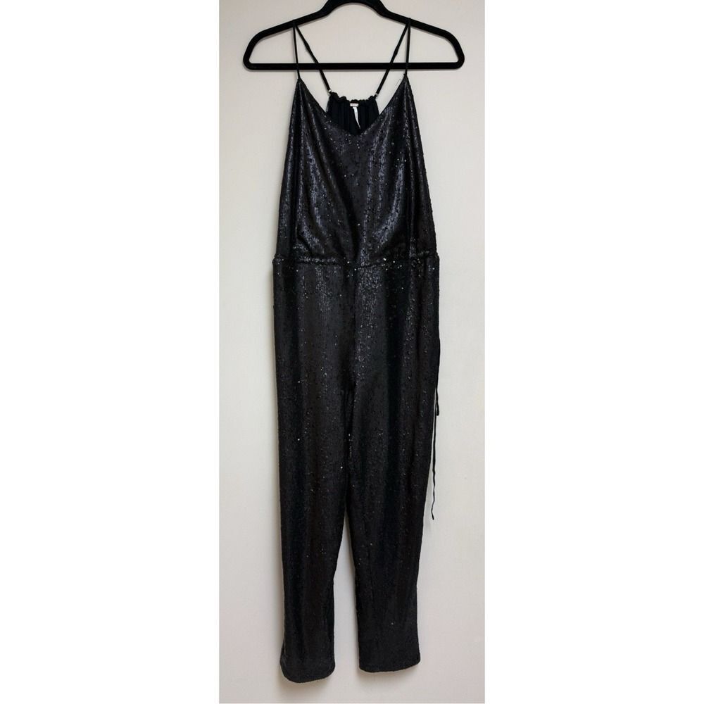 Free People Black Sequin Jumpsuit Pantsuit Sz S Party Festival Evening Glam - Picture 3 of 14